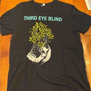 Black Graphic Band T‑Shirt with Yellow Floral Print